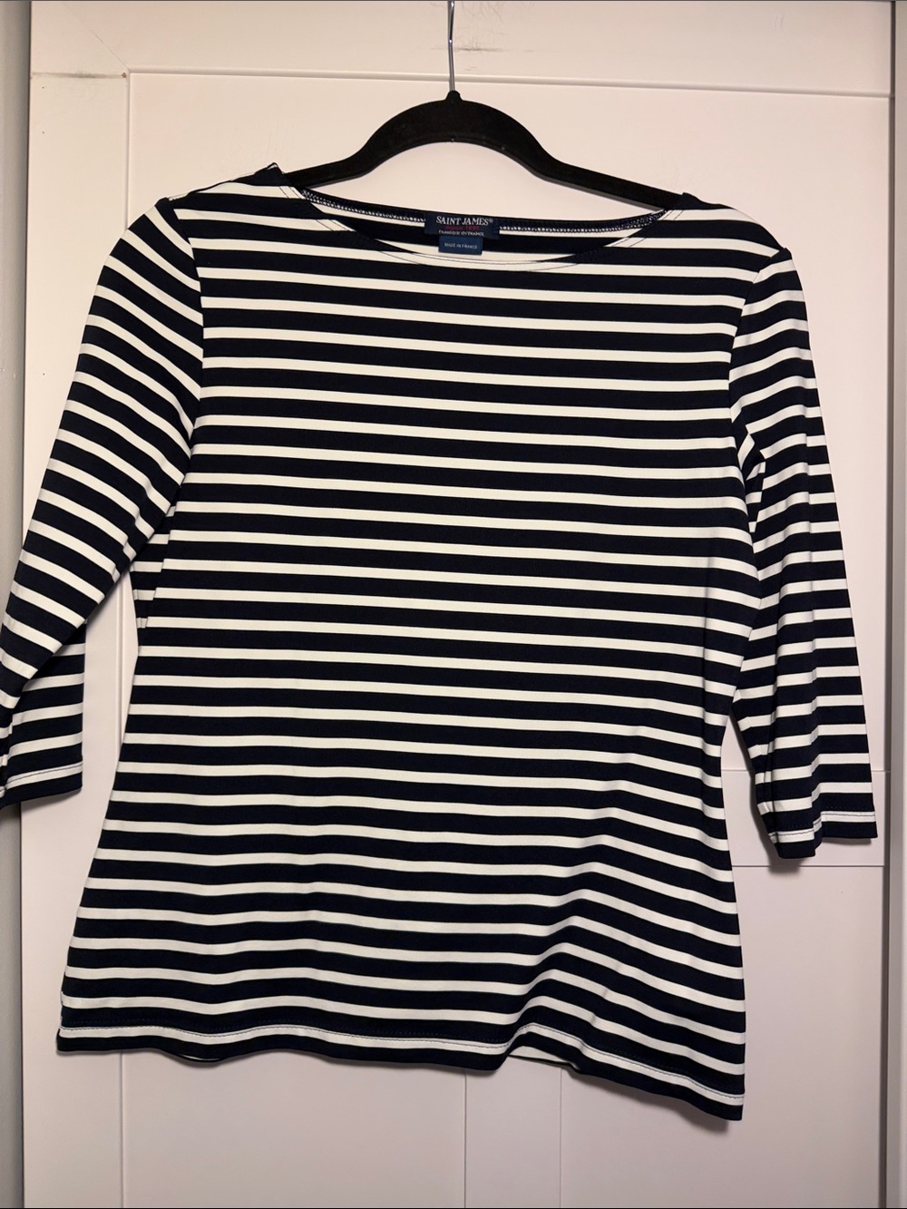 Saint James Black and White Breton Stripe Boatneck Top